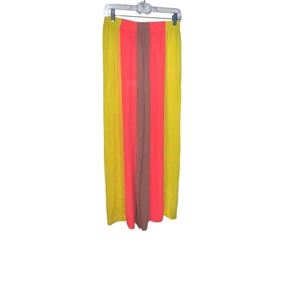 NEW House of CB Margot Women Size Medium Pants Beach Wide Leg Yellow Neon Coral - Picture 6 of 12